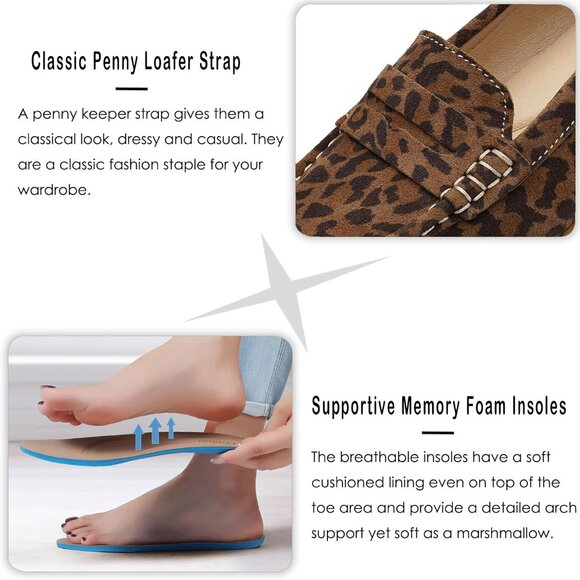 Kordal Women Leopard Suede Gold Accent Buckle Slip-Ons Walking Flats Loafers - Picture 4 of 9